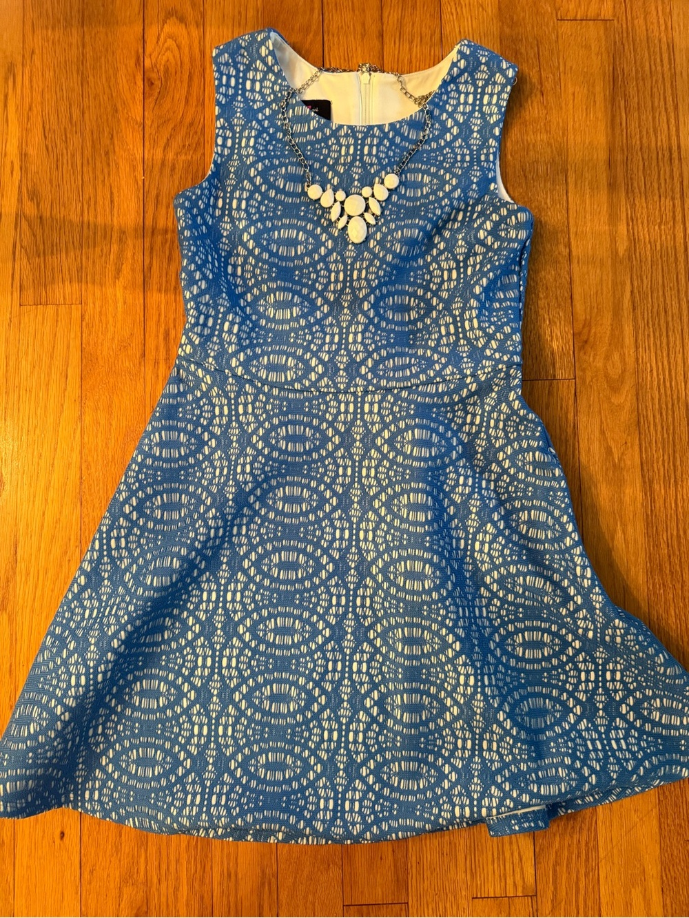 Blue Lace-Pattern Fit & Flare Dress